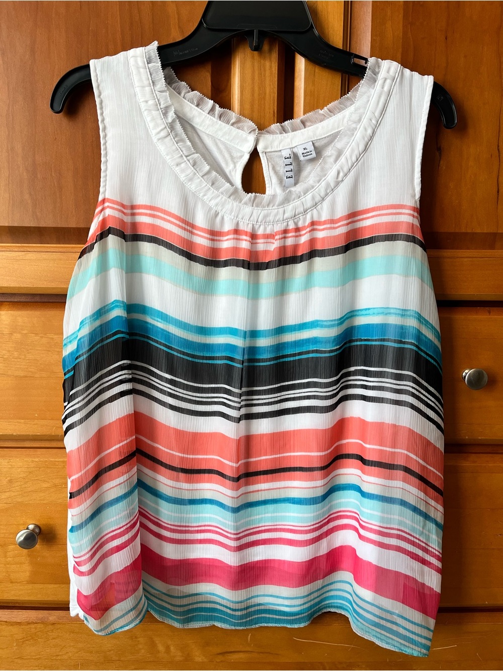 Elle White Sleeveless Striped Camisole with Coral, Teal & Black Bands